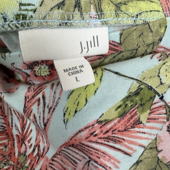 J. Jill Blue Tropical Floral Above Knee Cotton Knit Skirt Elastic Waist Sz Large - Picture 3 of 5